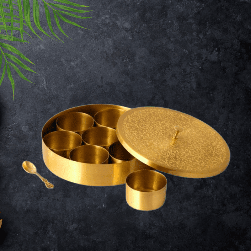 Brass Spice Box with Spoon open image
