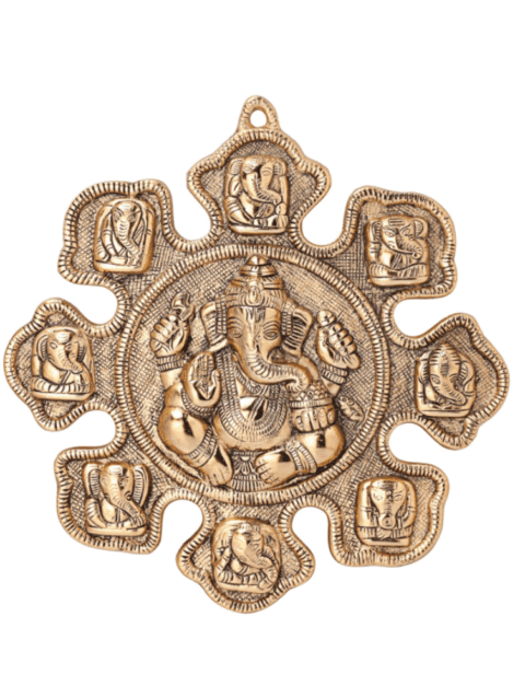 Astavinayaka (8 Avatar of Lord Ganesha) Metal Gold Plated Wall Hanging