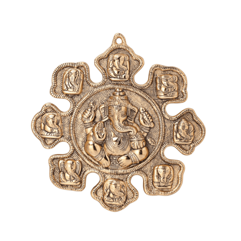 Astavinayaka (8 Avatar of Lord Ganesha) Metal Gold Plated Wall Hanging