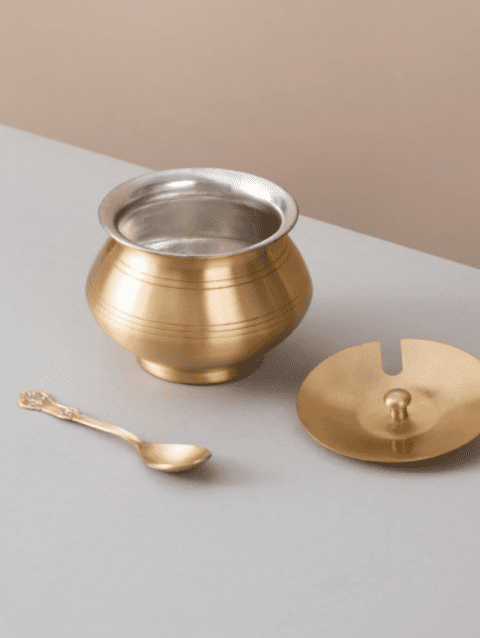 Brass Ghee Pot with Spoon & Lid