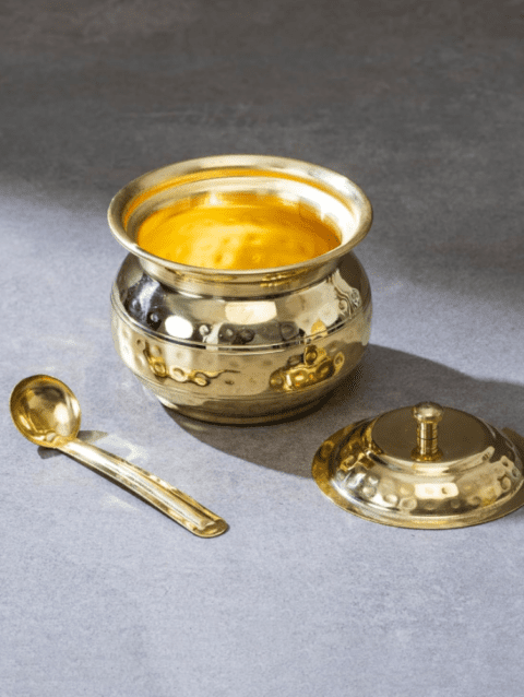 Brass Ghee Pot with Spoon & Lid