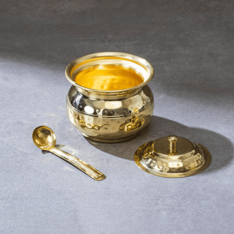 Brass Ghee Pot with Spoon & Lid